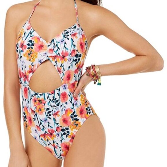 NWT! Hula Honey Floral Cut-Out One Piece Swimsuit - Picture 1 of 3